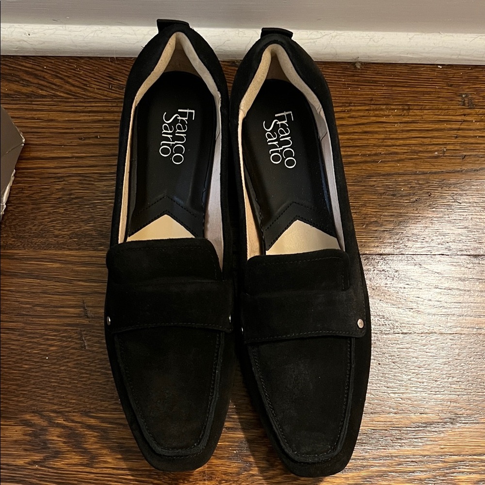 Franco Sarto Classic Black Suede Loafers